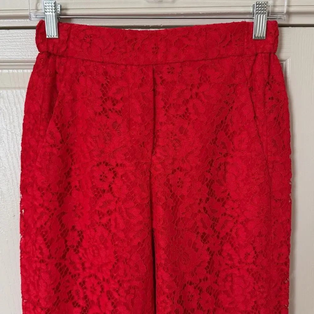 J. Crew Easy Pant in Floral  Lace Red Size 00 - Picture 3 of 12
